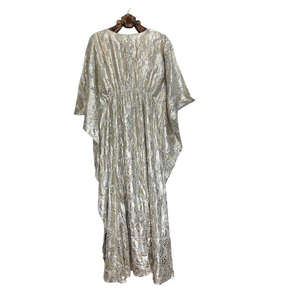 Melissa Odabash Kaftan Dress Maxi Look 5 Gold Shimmer Empire V Neck One Size - Picture 2 of 12